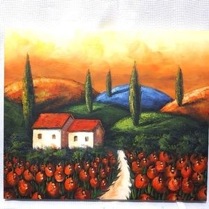 𝅺ITALY Tuscany Beautiful Hillside Landscape Painting On Canvas Bold rich colors